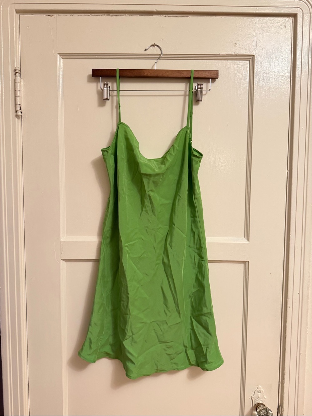 Reformation Green Satin Slip Dress